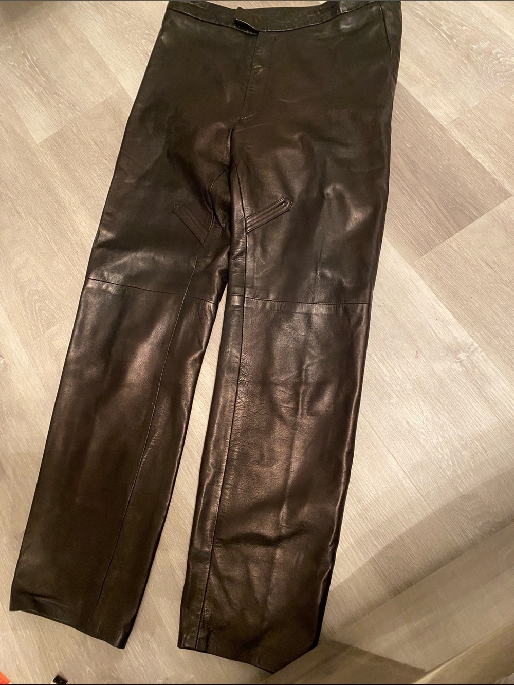 Ralph  Lauren Black straight Leg  tapered pants lamb skin  luxury Leather size 8 - Picture 2 of 8
